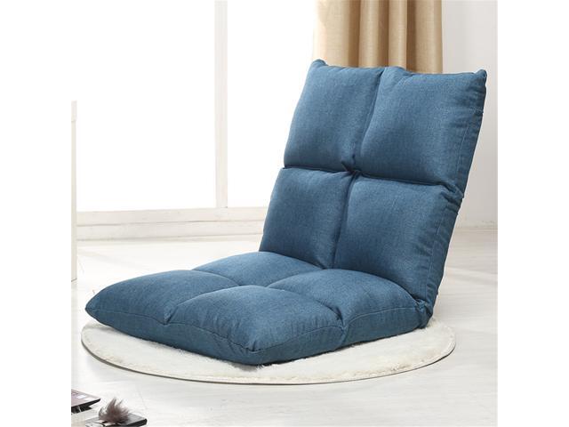 Folding Lazy Sofa Single Bed Backrest Recliner Chair Floor Couch Gaming Small/Navy blue