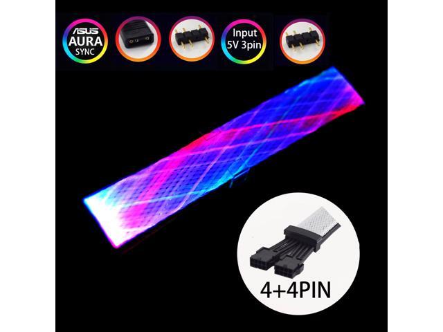 UDO P8-12 8 Pin (4+4) ATX RGB Synchronized Sleeved Cable 8PIN CPU ARGB Extension Cable Kit for Motherboard via 5V 3Pin Synchronous Light