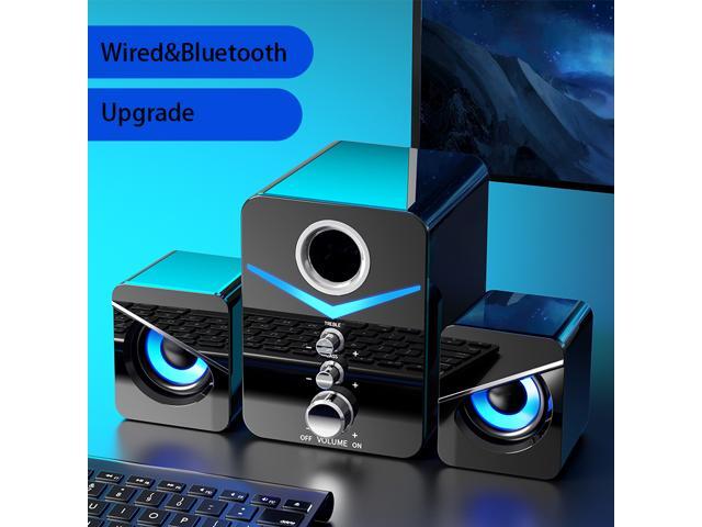 Computer Speakers3*3W Wired and Bluetooth 50 Speaker with Enhanced Stereo Bass Blue LED Light Triple-Channel Multimedia Speakers for PC Desktop
