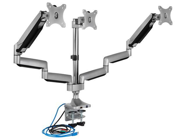 Triple Monitor Mount Desk Stand with USB and Audio Ports Fits 24-32 Inch Screens
