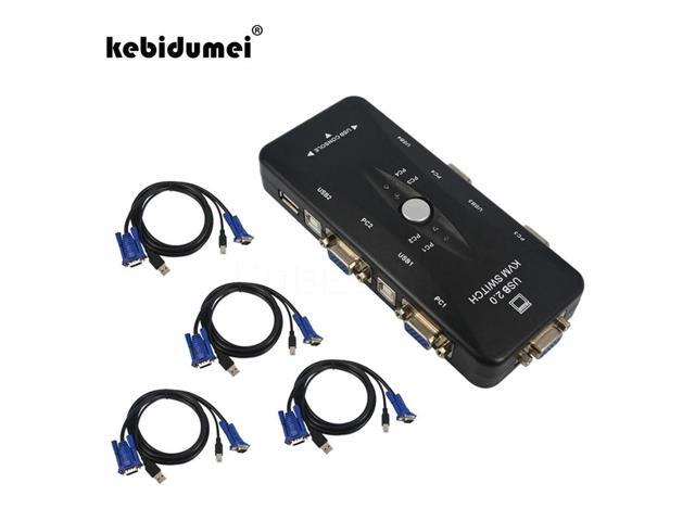 kebidumei 4 Port USB 20 KVM VGA SVGA Switch Hub Box Selector Adapter with 4pcs KVM VGA Cable for PC Keyboard Mouse Monitor