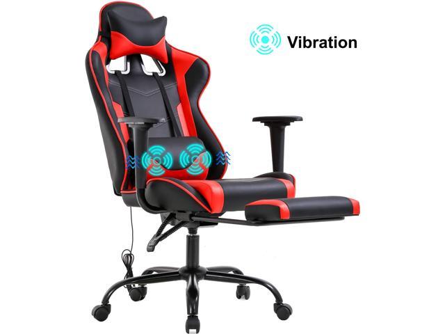 Gaming Chair Racing Office Chair, PC Computer Chair Massage Desk Chair PU Leather Recliner Ergonomic Chair with Lumbar Support Headrest Armrest Footrest Rolling Swivel Task Chair for Women Adults, Red