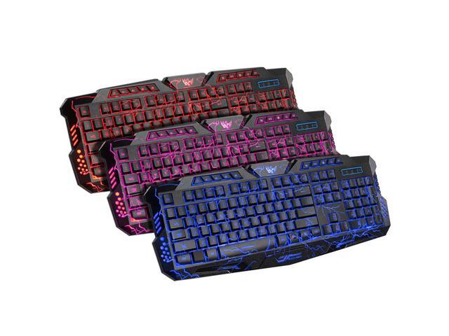 A878 114-Key LED Backlit Wired USB Gaming Keyboard with Cracking Pattern Black