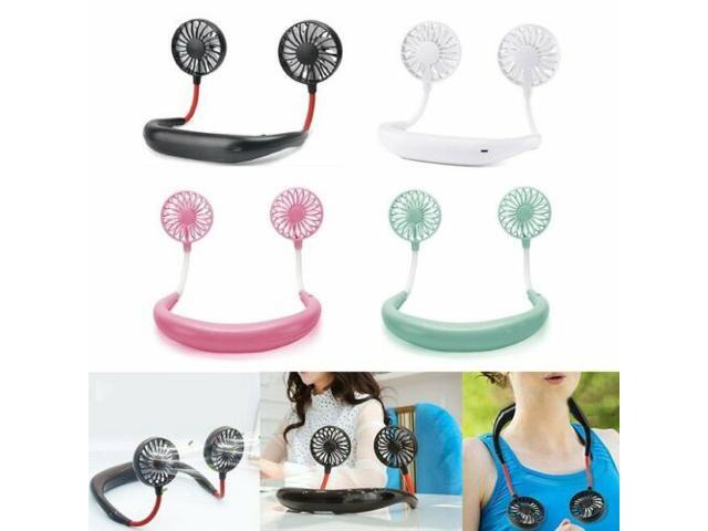 Portable USB Rechargeable Neckband Lazy Neck Hanging Dual Cooling Mini Fan