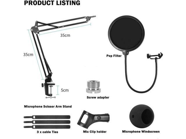 Blue Snowball Microphone Stand and Blue Snowball iCE Suspension Mic Boom Scissor Arm Stand with Mic Windscreen and Dual Layered Mic Screen Pop