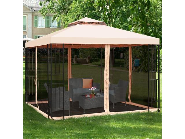 10 x 10 ft 2 Tier Vented Metal Gazebo Canopy with Mosquito Netting