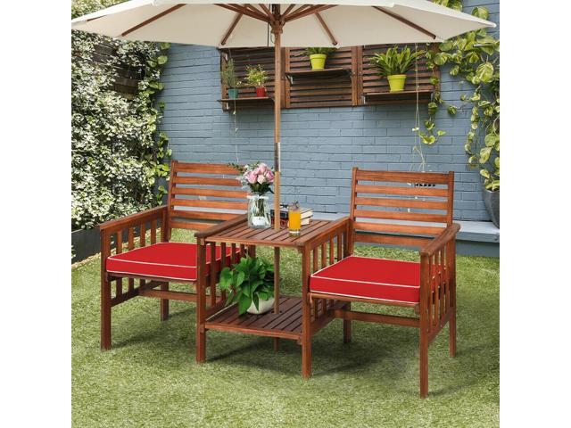 3 Pcs Outdoor Patio Table Chairs Set Acacia Wood Loveseat