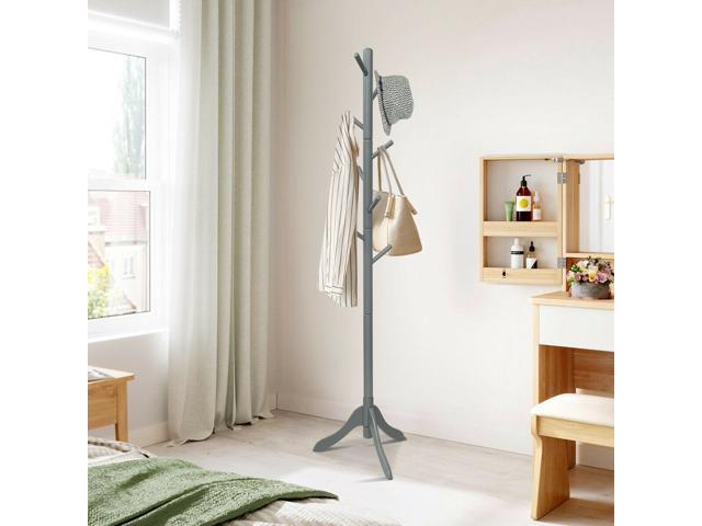 Adjustable Wooden Tree Coat Rack with 8 Hooks