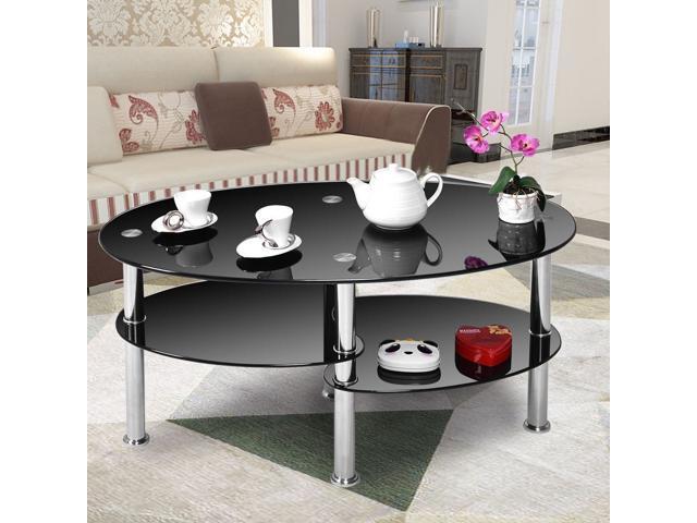 Tempered Glass Oval Side Coffee Table