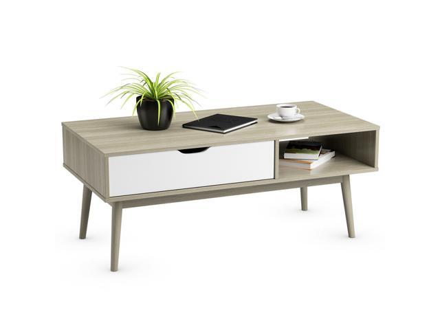 Coffee Cocktail Accent Table with Drawer and Storage Shelf
