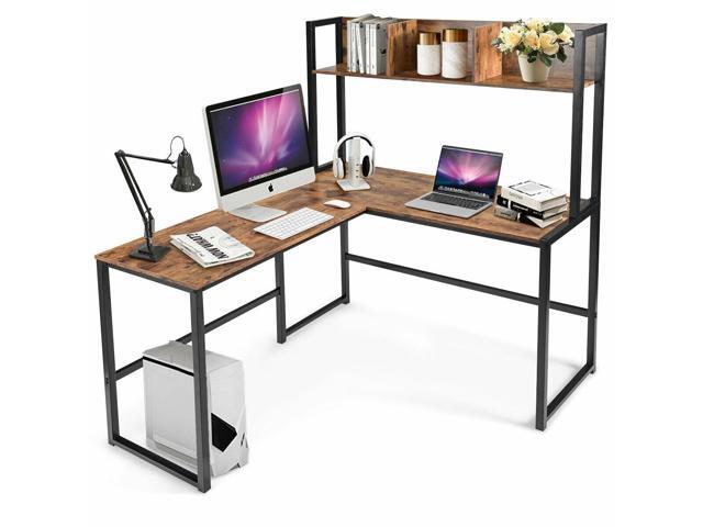 Industrial L-Shaped Desk Bookshelf 55' Corner Computer Gaming Table