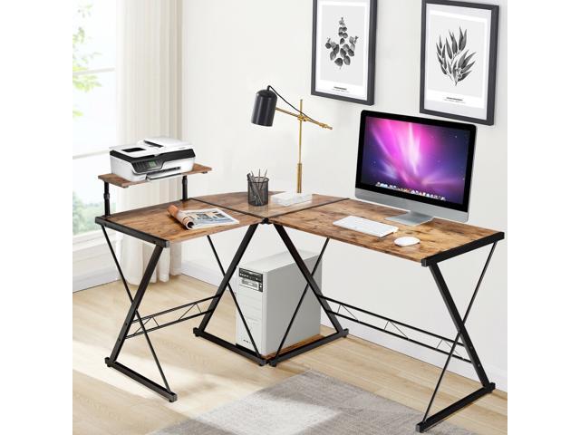 L-Shaped Desk Reversible Corner Computer Desk with Movable Shelf and CPU Stand Rustic Brown