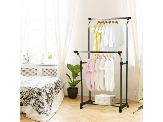 Double Rail Adjustable Clothing Garment Rack with Wheels