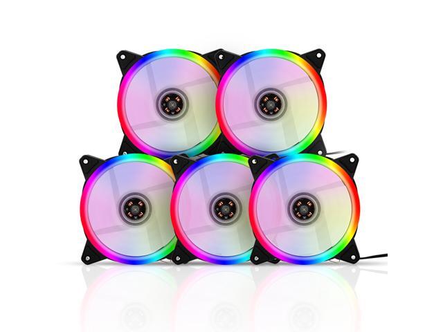 Computer Radiator RGB Fan 12cm RGB Case Cooling Fan Case Cooler Mute Cooling Fan with Non-adjustable Colorful RGB Light 5 Fans