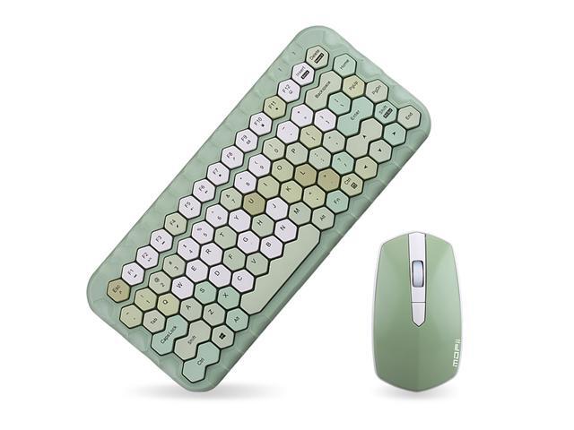 Mofii Honey Keyboard Mouse Combo Wireless 24G Mixed Color 83 Key Mini Keyboard Mouse Set with Honeycomb Key Caps for Girl Green