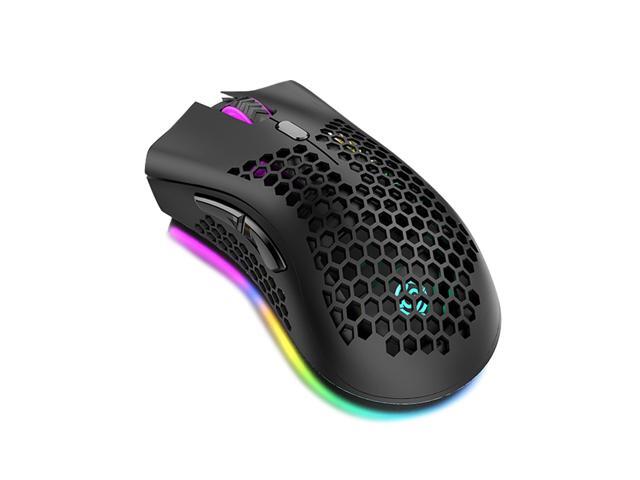 24G Wireless Gaming Mouse Rechargeable Mouse with RGB Light Effect 3 Adjustable DPI Hollowed-out Honeycomb Design Black