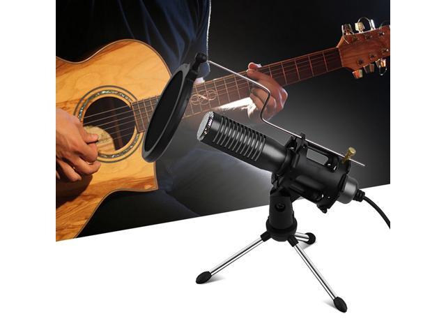Mini USB Wired Condenser Microphone Mic with Mini Tripod Stand Shock Mount Pop Filter for PC Laptop Games Playing Music Recording Online Chatting
