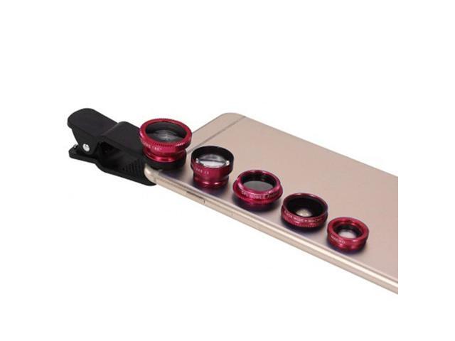 5-in-1 Smartphone Camera Lens Kit with 067X Wide-angle & Macro Lens + 180° Fisheye Lens + 2X Telephoto Lens + CPL Lens with Universal Clip Carry