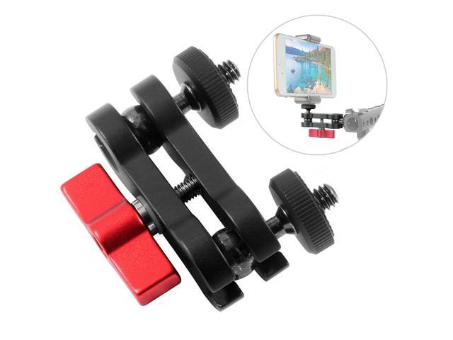 Double Ballhead Mount 1/4 Inch Screw Magic Ball Head Arm 360 Degree Rotation Anodisation Aluminum Alloy for Phone Gimbal Monitor Photography Handle