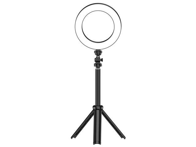 6 Inch Mini Smartphone Selfie Ring Light LED Beauty Light 3 Lighting Modes Dimmable with Tripod Selfie Stick Phone Holder for Live Streaming Online