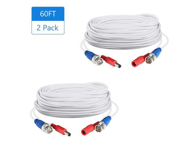 2Rolls 183m/60ft 2-in 1 CCTV Video Power Cables Extension Security Camera BNC Cable for 2MP/3MP/5MP Video Surveillance Camera DVR System With BNC
