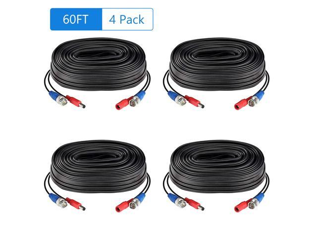 4Rolls 183m/60ft 2-in 1 CCTV Video Power Cables Extension Security Camera BNC Cable for 2MP/3MP/5MP Video Surveillance Camera DVR System With BNC