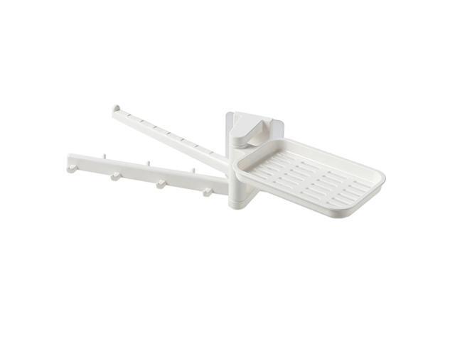 Adhesive Bathroom Storage Shelf with Towel Bar Soap Box 7 Hooks No Drilling Multifunction Rotatable Bathroom Shower Caddy Kitchen Shelf Organizer