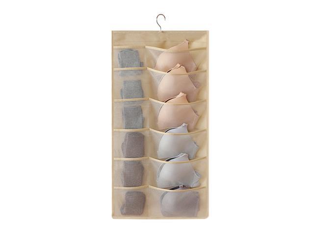 Closet Hanging Organizer Dual Sided Wall Shelf Wardrobe Storage Bags with 12 + 18 Mesh Pockets & Rotating Metal Hanger for Underwear Bra Sock Daily