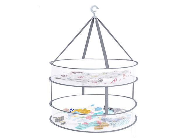 2 Layers Mesh Clothes Hanging Dryer Collapsible Sweater Hanging Drying Rack 2-Tier Foldable Mesh Basket Dryer Net Multifunction for Clothing