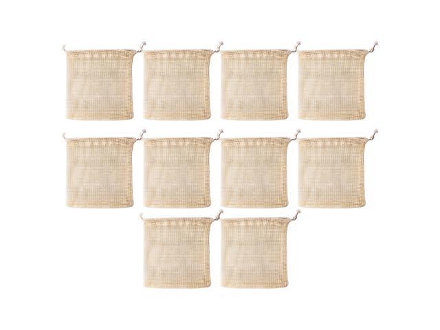 10 PCS Cotton Mesh Bags Drawstring Reusable Muslin Produce Bag Washable Multi Purpose Storage Bag 63 x 63 Inch Make-up Mesh Bags for Travel & 