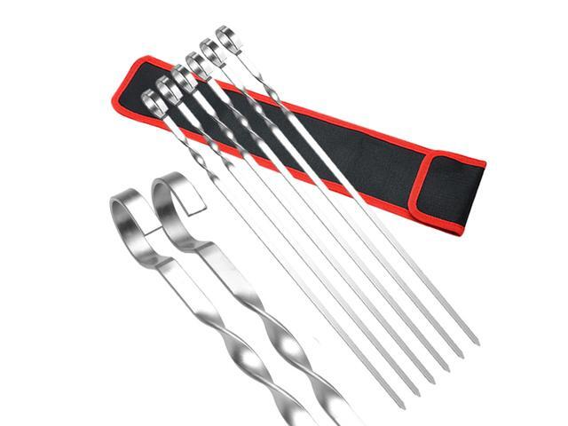 6 PCS Barbecue Skewer Sticks with Storage Bag Reusable Grilling Roasting Sticks Stainless Steel BBQ Shish Kabob Tools for Hot Dog Meats Vegetables