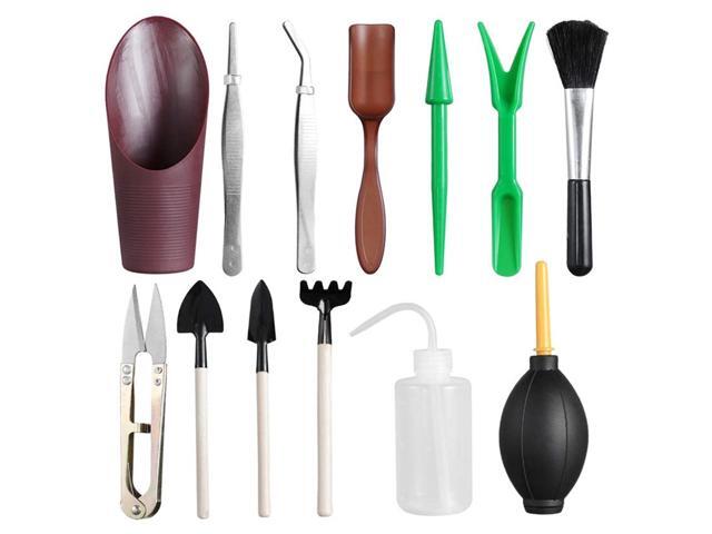 13PCS Mini Garden Hand Tools Bonsai Succulent Miniature Planting Tool Set Mini Garden Planting Care Tools Leaf Trimmer Rake Shovels Watering Bottle