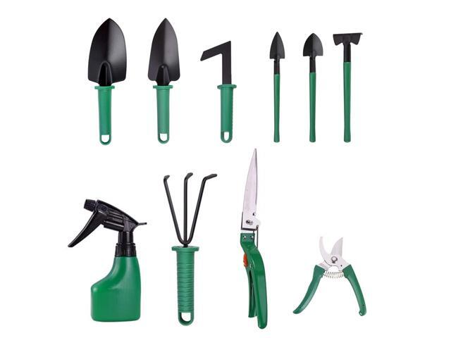 10 Pieces Garden Tool Set Heavyt Duty Gardening Tools with Non-Slip Handle Metal Garden Gadget Kit Contains Pruner Rake Shovel Spray Bottle Weeding