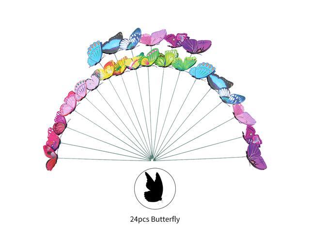 24Pcs Garden Butterfly Stakes PVC Butterflies Shape On Sticks Home Nursery Outdoor Fences Garden Lawn Backyards DIY Art Decoration Patio Ornaments