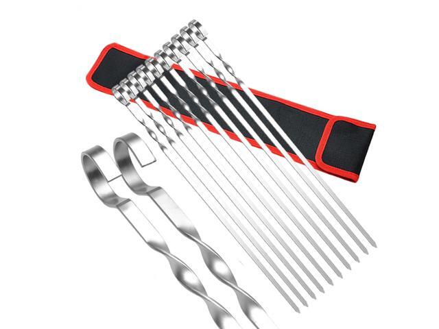 10 PCS Barbecue Skewer Sticks with Storage Bag Reusable Grilling Roasting Sticks Stainless Steel BBQ Shish Kabob Tools for Hot Dog Meats Vegetables
