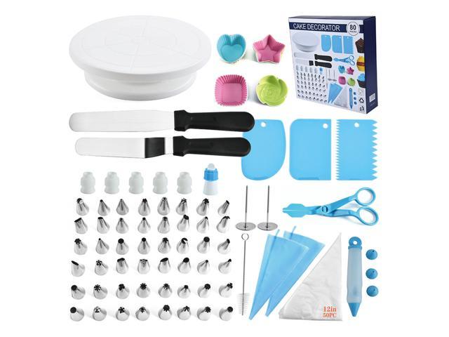 80PCS Cake Decorating Kits with Icing Tips Pastry Bags Cake Turntable Flower Nails Cream Spatula Scraper Baking Frosting Tools Set for Birthday