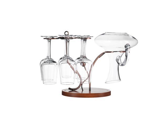2-in-1 Red Wine Glass Rack & Wine Decanter Vintage Bronze 6 Wine Glasses Stemware Storage Display Drying Rack Stand Tabletop Free-standing Wine