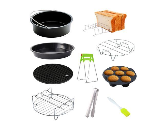 10Pcs Air Fryer Accessory Kit Frying Baking Pan Rack Pizza Tray Pot Metal Holder Bread Bracket Cupcake Mould Set for 32QT-58QT Air Fryer
