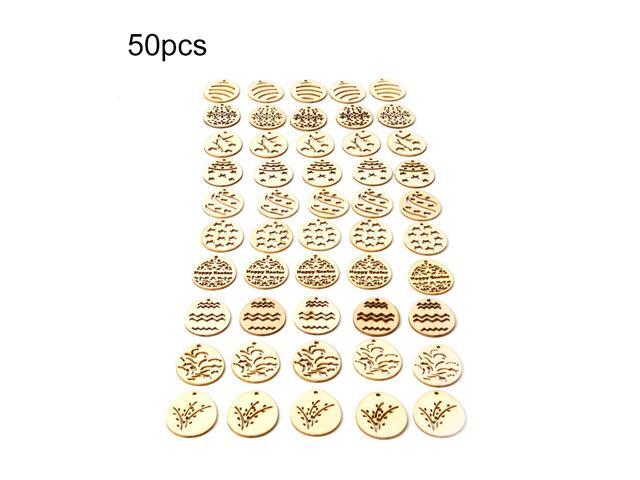 50pcs Wooden Easter Eggs Hanging Ornaments Pendant Crafts with Rope DIY Wood Egg Slices for Home Party Decorations