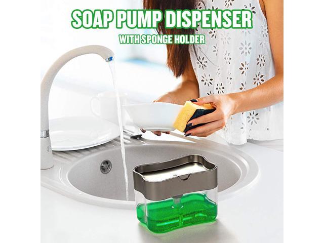 Soap Pump Dispenser with Sponge Holder 13 Ounces Press Dispenser Compact Storage for Dish Soap Lotion and Sponge