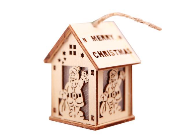 Christmas Decorative LED Light Wooden House Luminous Cute Christmas Tree Hanging Ornaments Xmas Festival Holiday Decorations Gifts