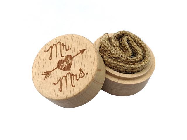 Wooden Round The Arrow Of Love Beech Wedding Ring Box With Letter Mr And Mrs On The Surface