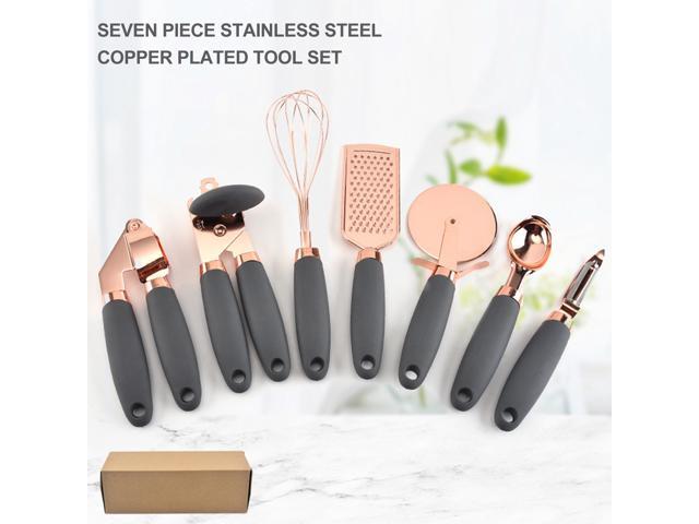 7 Piece Copper Plated Stainless Steel Cooking Utensils Kitchen Tools and Gadgets Kitchenware Set with Anti-Slip Handles