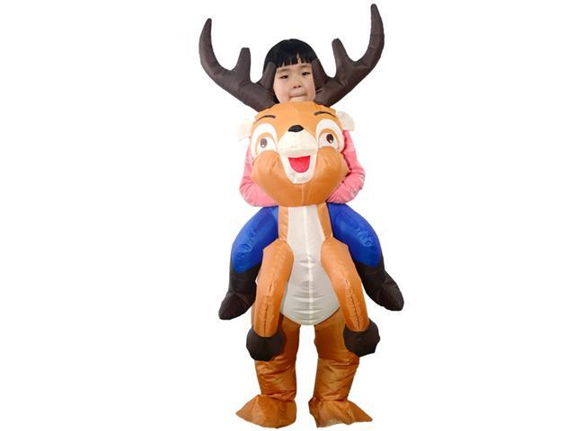 Kids Christmas Reindeer Inflatable Costume Suit Blow Up Inflatable Fancy Dress Jumpsuit for Dress Up Party Stage Performance
