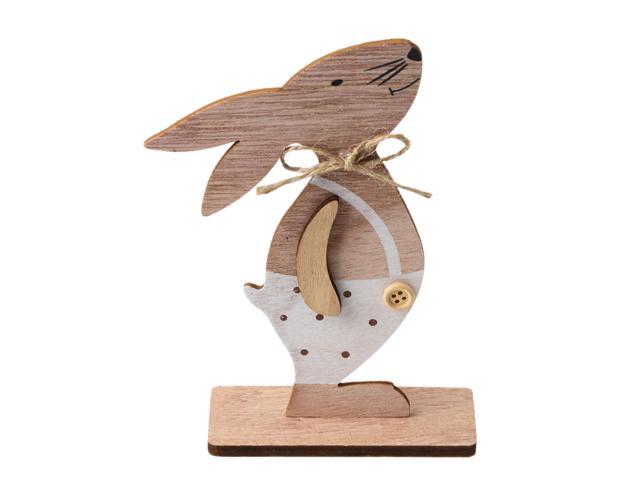 1PC Wooden Ornaments Rabbits Bunny Table Stand Tags With Easter Egg Ribbon DIY Wood Crafts for Home Decorations Easter Party Favors