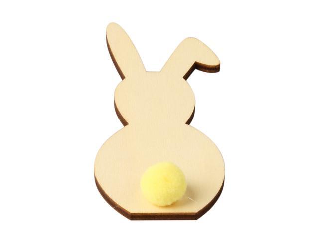 1pcs Natural Wooden Cutout DIY Easter Rabbit Ornaments Craft with Plush Ball for Festival Party Home Decoration Gifts
