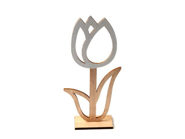 1pcs Natural Wood Hollow Small Flower Easter Ornaments Gift Table Solid Tulip for Festival Wedding Home Decoration