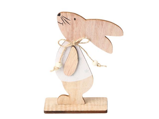 1PC Wooden Ornaments Rabbits Bunny Table Stand Tags With Easter Egg Ribbon DIY Wood Crafts for Home Decorations Easter Party Favors