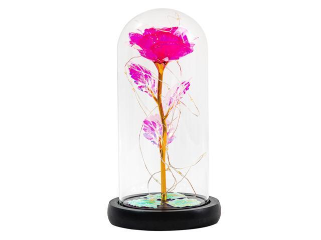 Three-leaf Gold Foil Rose Flower String Light In Glass Cover Home Decor Valentine's Day Gift
