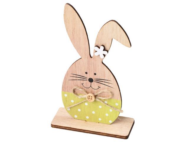 1PC Wooden Ornaments Rabbits Bunny Table Stand Tags With Easter Egg Ribbon DIY Wood Crafts for Home Decorations Easter Party Favors